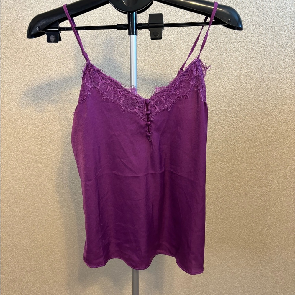Shinesdar Purple Satin‎ Lace Trim Cami Top Y2K Lingerie Style